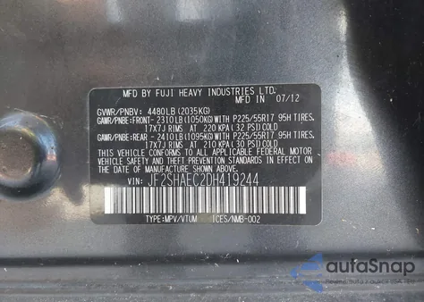 2013 Subaru Forester Limited из США, поврежденный, VIN JF2SHAEC2DH419244